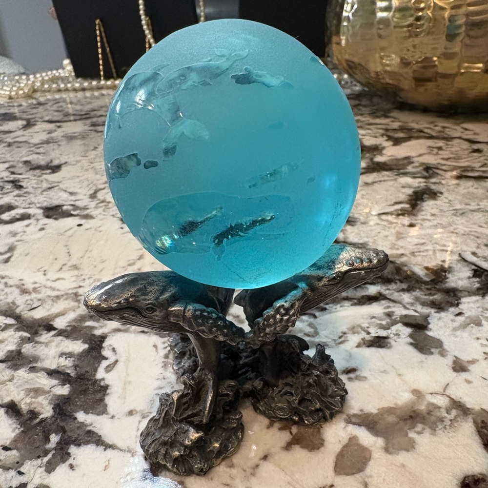 Teal Blue Whale Globe with Pewter Tripod Stand